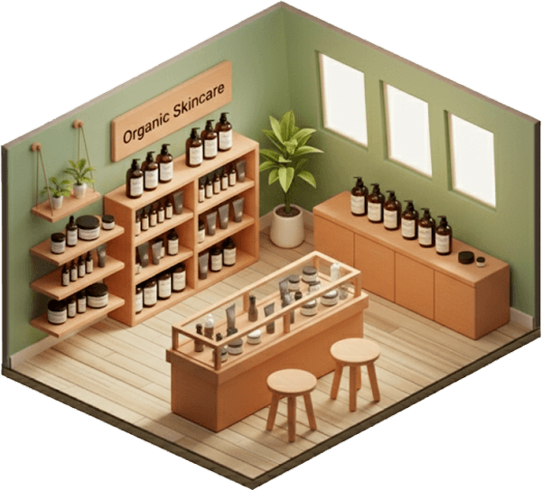 isometric view of skincare shop
