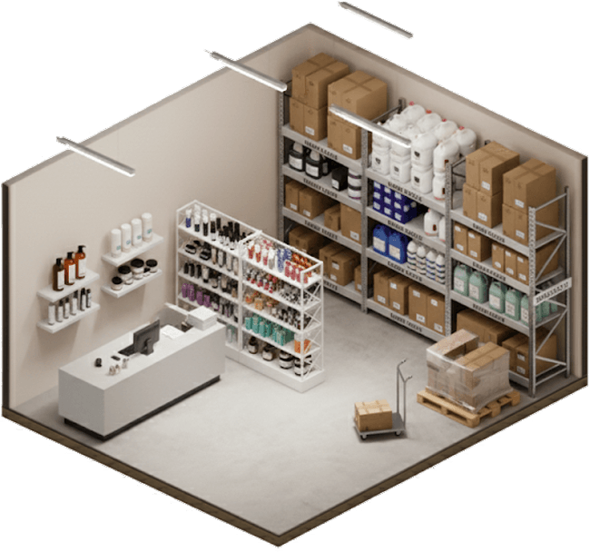 isometric view of beauty distributor warehouse